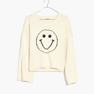 Madewell Size Small Brownstone Smiley Face Cropped Cotton Pullover Sweater